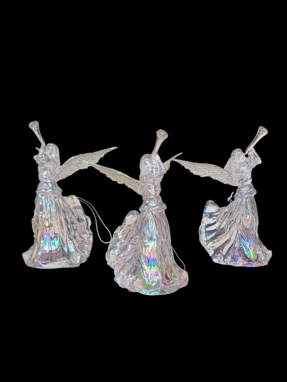 Set of 6 Silvestri Vintage Iridescent Acrylic Trumpet 5.5”H Angel Ornaments 90’s